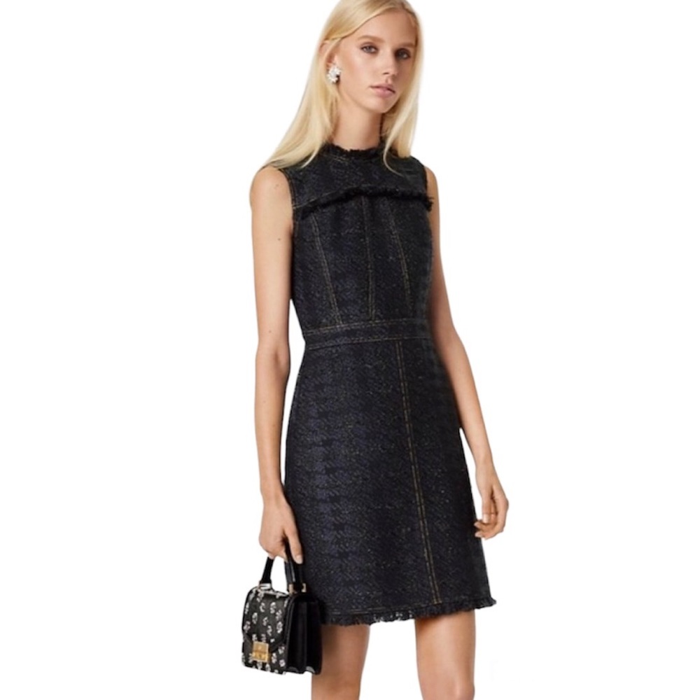 TORY BURCH WOMEN’S BLACK ARIA METALLIC  TWEED DRESS SIZE 8